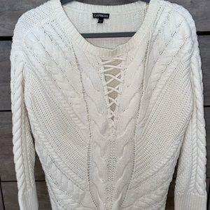 White Criss Cross Neck Sweater